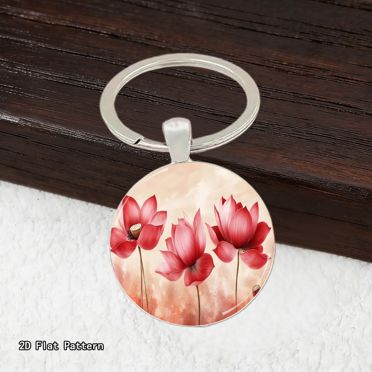 Artistic Red Lotus Keychain, Men's Fashion Accessory